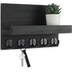 Key Holder for Wall, Decorative Key and Mail Holder with Shelf Has Large Hooks f